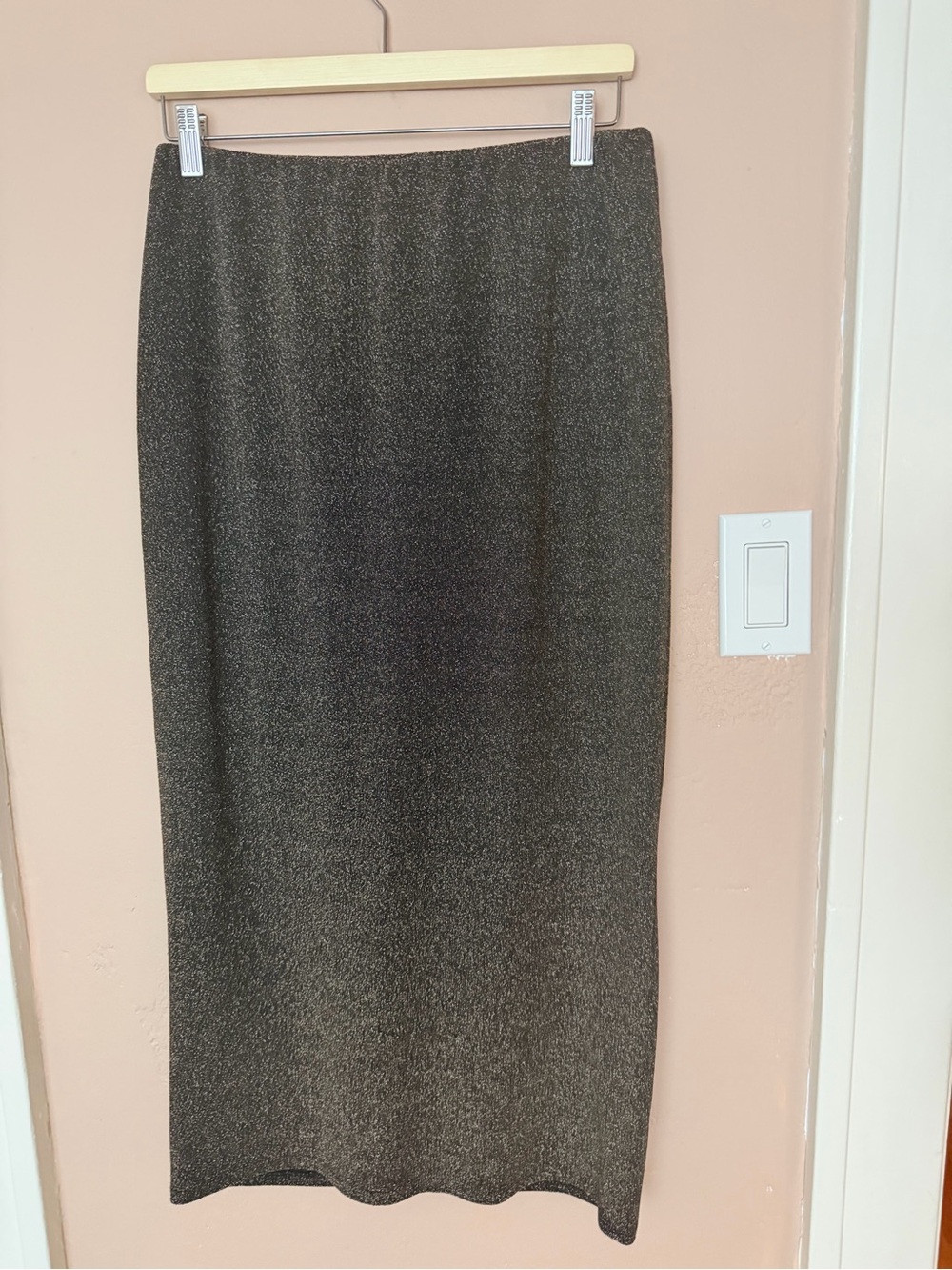 Metallic Knit Midi Pencil Skirt